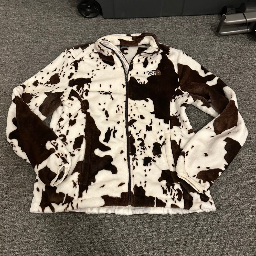 The North Face Summit Series Cow Print Fleece Jacket Womens L Full Zip